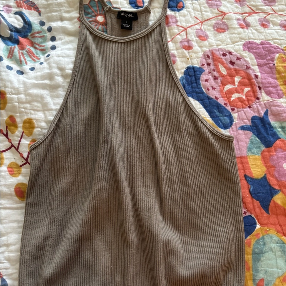 Nasty Gal Taupe Ribbed Tank Top